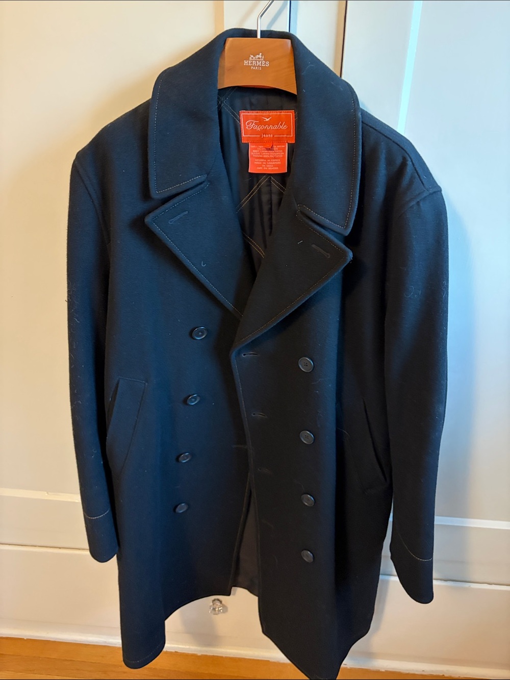 Faconnable Men's Navy Double-Breasted Pea Coat